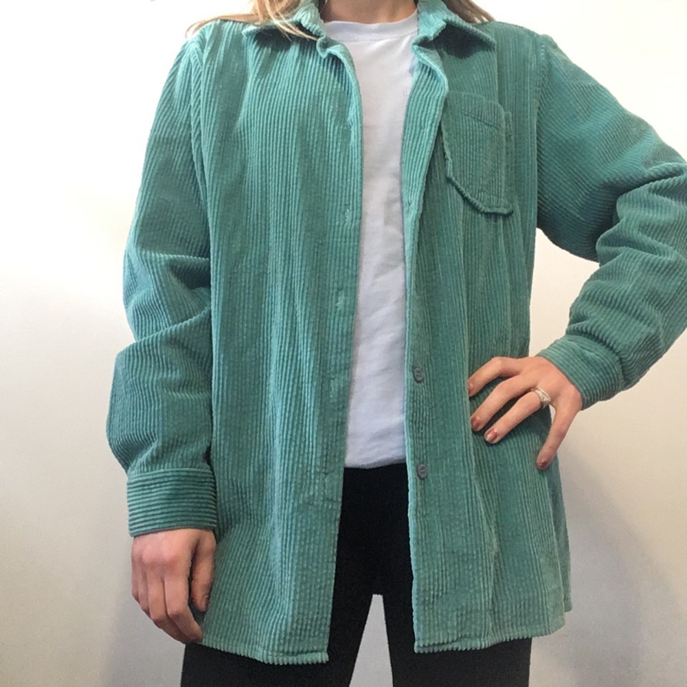 Chadwicks Green Ribbed Shacket 100% Cotton Thick Cozy Button Down Size Medium